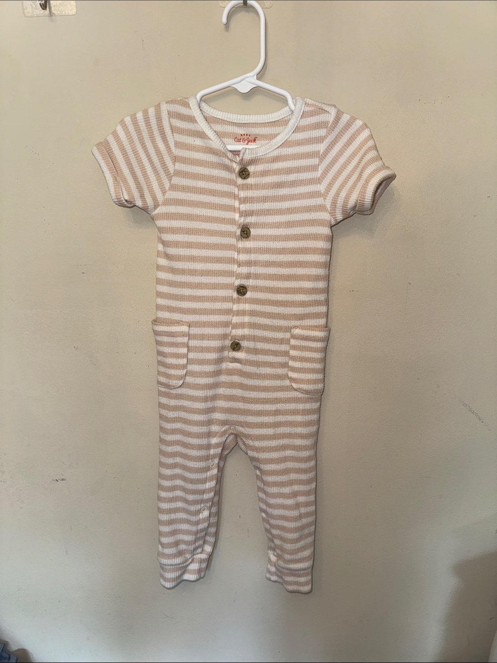 Cat & Jack Short-Sleeve Striped One-Piece in Beige and White